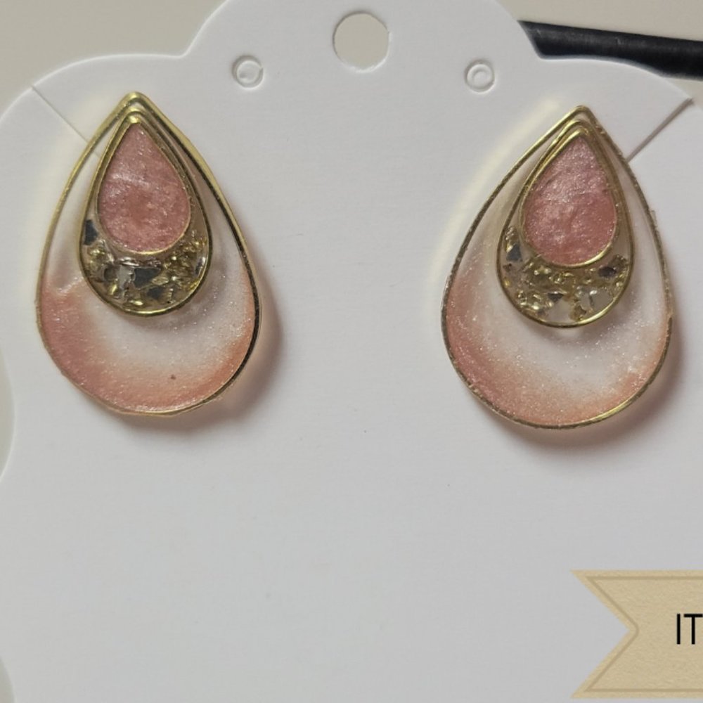 Simple Glam Pink, Gold Tear Drop Stud Earrings Made with Resin- Tineka Dawn